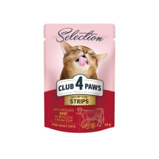 Вологий корм для котів Club 4 Paws Premium смужки з яловичиною у крем супі з броколі 85 г B5632101