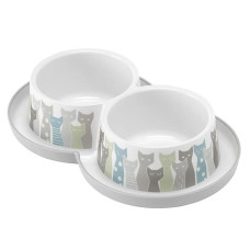 Подвійна миска Moderna Double Trendy Dinner Maasai для кішок, сіро-біла, 2×350 мл