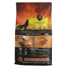 Сухий корм для дорослих собак усіх порід Ambrosia Grain Free Dog Adult Sensitive Fresh Turkey & Rabbit з свіжою індичкою та кроликом 2 кг 865498