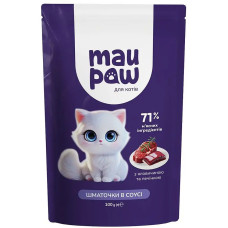 Повнораціонний корм для дорослих котів MAU PAW з яловичиною та печінкою в соусі 100 г 2538657