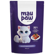 Повнораціонний корм для дорослих котів MAU PAW з лососем в соусі 100 г 2538654