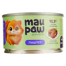 Полнорационный корм для взрослых котов MAU PAW паштет мясной с телятиной 100 г 833472