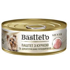Вологий корм для собак Basttet`o Silver паштет з курки та шматочками яловичини 85 г