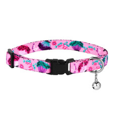 Ошейник для котов и собак Bronzedog Urban с пластиковой пряжкой и колокольчиком розовые цветы 18-28 см 10 мм 49/1407 