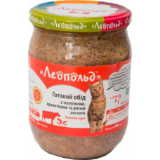 Вологий корм для котів Леопольд з телятиною, креветками та рисом 500 г