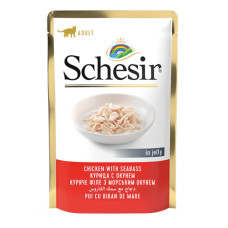 Вологий корм для котів Schesir Chicken Sea Bass курка з морським окунем у желе 85 г 171061