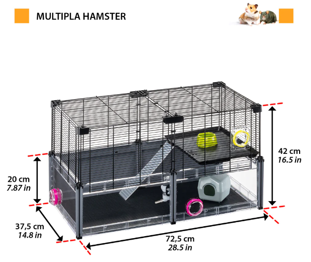 Модульная клетка для хомяков и мышей Ferplast Multipla Hamster с аксессуарами черная 72.5x37.5x42 см 57007217 - zoo-expert.com.ua - 2