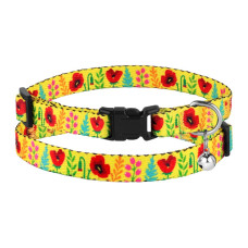 Ошейник для котов и собак Bronzedog Urban с пластиковой пряжкой и колокольчиком желтые цветы 18-28 см 10 мм 49/1408/Т