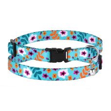 Ошейник для котов и собак Bronzedog Urban с пластиковой пряжкой и колокольчиком ментоловые цветы 18-28 см 10 мм 49/1413/T