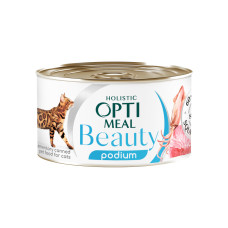 Вологий корм для котів OptiMeal Beauty Podium зі смугастим тунцем та кільцями кальмарів у соусі 70 г B2782201