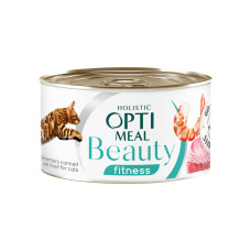Вологий корм для котів OptiMeal Beauty Fitness зі смугастим тунцем та креветками в соусі 70 г B2782301