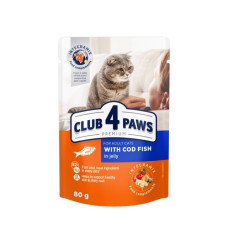 Вологий корм для котів Club 4 Paws з тріскою в желе 80 г B5611711