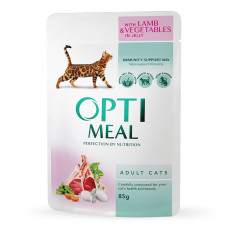 Вологий корм для котів OptiMeal Adult з ягнятком та овочами в желе 85 г B2711202