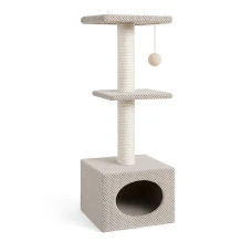 Когтеточка для котов PolyPet домик квадратный двухэтажный бежевый 36x36x106 см КРД/0156-21