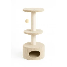 Когтеточка для котов PolyPet домик круглый двухэтажный бежевый 40x106 см КРД/0158-21