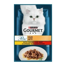 Влажный корм для котов Gourmet Perle Duo с курицей и говядиной в соусе 85 г 12581725