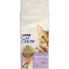Сухой корм для котов с чувствительной кожей и пищеварением Cat Chow Sensitive с лососем 15 кг 12293143