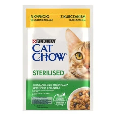 Влажный корм для стерилизованных котов Cat Chow Sterilised с курицей и баклажанами 85 г 12527636