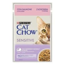 Влажный корм для котов с чувствительным пищеварением Cat Chow Sensitive с лососем и цуккини в желе 85 г 12527716