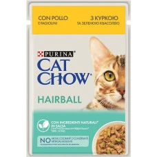 Влажный корм для котов Cat Chow Hairball шерстевыводящий с курицей и зеленой фасолью 85 г 12527604