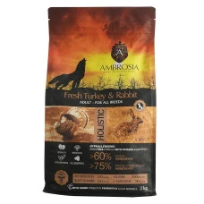 Сухий корм для дорослих собак усіх порід Ambrosia Grain Free Dog Adult Sensitive Fresh Turkey & Rabbit з свіжою індичкою та кроликом 2 кг 865498