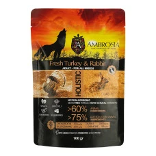 Сухий корм для дорослих собак усіх порід Ambrosia Grain Free Dog Adult Sensitive Fresh Turkey & Rabbit з свіжою індичкою та кроликом 100 г 1305621