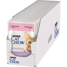 Влажный корм для котов с чувствительным пищеварением Cat Chow Sensitive с лососем и цуккини в желе 85 г x 26 12527716