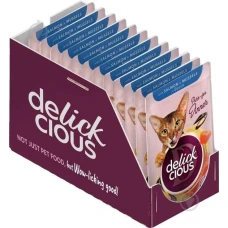 Влажный корм для котов Delickcious Кусочки с лососем и мидиями в соусе 85 г x 12 B5410201
