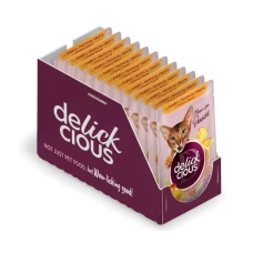 Влажный корм для котов Delickcious хлопья с кроликом и тропическими фруктами в сливочном соусе 80 г x 12 D6251501