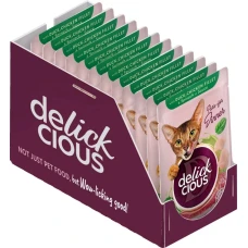 Влажный корм для котов Delickcious кусочки с уткой, курицей и шпинатом соусе 85 г x 12 B5410101