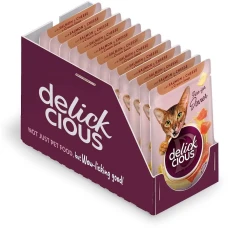 Влажный корм для котов Delickcious полоски с лососем и сыром в крем-супе 85 г x 12 D6251402
