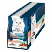 Влажный корм для котов Gourmet Perle Duo с лососем и сайдой в соусе 85 г x 26 12581726