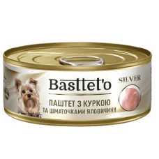 Влажный корм для собак Basttet`o Silver паштет из курицы и кусочками говядины 85 г