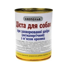 Вологий корм для собак Леопольд антиалергенний при захворюванні шкіри з кроликом 360 г 90696