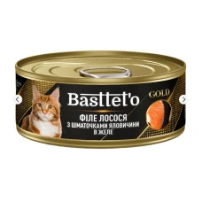 Влажный корм для котов Basttet`o Gold филе лосося с кусочками говядины в желе 85 г 