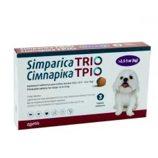 Таблетка против внешних и внутренних паразитов для собак Zoetis Simparica TRIO от 2.5 до 5 кг ЦЕНА ЗА 1 ШТ 10024330