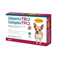 Таблетка против внешних и внутренних паразитов для собак Zoetis Simparica TRIO от 1.3 до 2.5 кг ЦЕНА ЗА 1 ШТ 10024331
