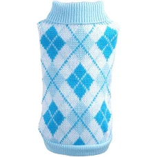 Светр для собак та котів EcoToys Diamond XL ромби біло-блакитний A: 35 см B: 34 см C: 26 см 6907