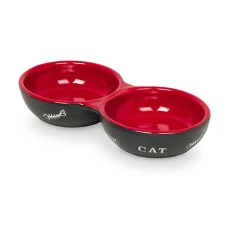 Миска для котів Nobby Cat подвійна керамічна чорно-червона 22x11.5x3.5 см 260 мл 73388