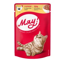 Влажный корм для котов Мяу курица в соусе 85 г B2240101