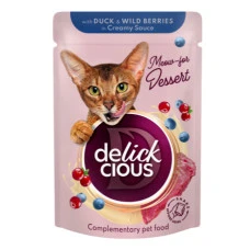 Влажный корм для котов Delickcious кусочки с уткой и лесными ягодами в сливочном соусе 80 г D6251502