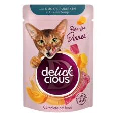 Влажный корм для котов Delickcious кусочки с уткой и тыквой в крем-супе 85 г D6251401 