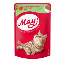 Влажный корм для котов Мяу желе с говядиной и овощами 85 г B2240801