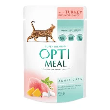 Влажный корм для котов OptiMeal Adult с индейкой в тыквенном соусе 85 г B2711902
