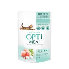 Влажный корм для котят OptiMeal Kitten с курицей в соусе 85 г B2710902