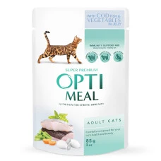 Влажный корм для котов OptiMeal Adult с треской и овощами в желе 85 г B2711402