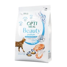 Сухой корм для котов OptiMeal Beauty Podium Shiny Coat & Dental Care с морепродуктами 4 кг B1842201
